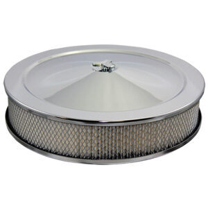 Air Cleaner Kit, 14" X 3" with Muscle Car Top / Paper Filter / Hi-Lip Base (Chrome Steel)
