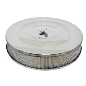 Air Cleaner Kit, 14" X 3" with Performance Top / Paper Filter / Flat Base (Chrome Steel)