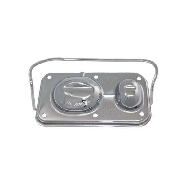 Master Cylinder Cover, GM Single Bail 3″ x 5-5/8″ (Chrome Steel) 1