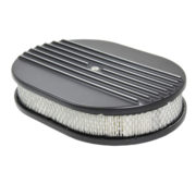 Air Cleaner Kit, 12″ X 2″ Oval Half Finned Top / Paper Filter / Flat Base (Black Aluminum) 1