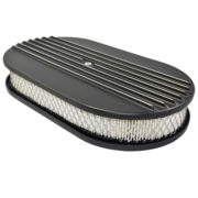 Air Cleaner Kit, 15″ X 2″ Oval Half Finned Top / Paper Filter / Flat Base (Black Aluminum) 1