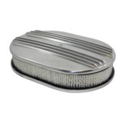 Air Cleaner Kit, 12″ X 2″ Oval Center Finned Top / Paper Filter / Flat Base (Polished Aluminum) 1