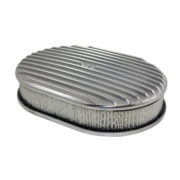 Air Cleaner Kit, 12″ X 2″ Oval Full Finned Top / Paper Filter / Flat Base (Polished Aluminum) 1
