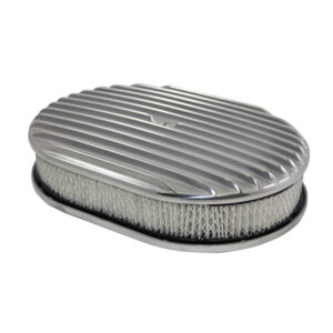 Air Cleaner Kit, 12" X 2" Oval Full Finned Top / Paper Filter / Flat Base (Polished Aluminum)