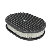 Air Cleaner Kit, 12″ X 2″ Oval Full Finned Top / Paper Filter / Flat Base (Black Aluminum) 1