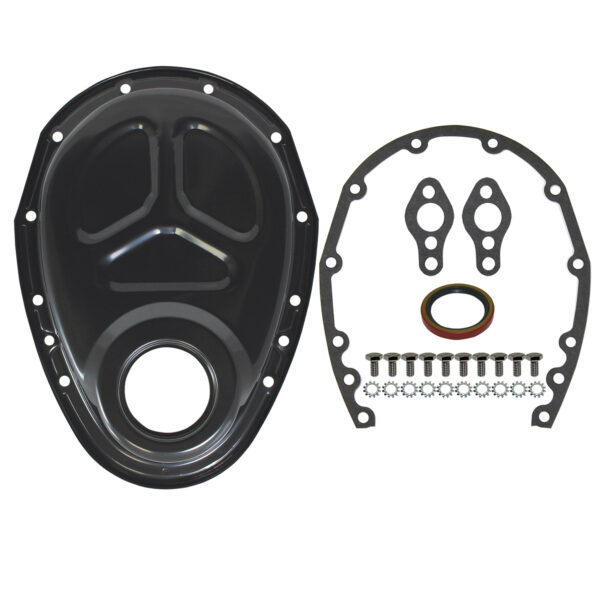 Timing Chain Cover, SB Chevy with Seal / Gaskets / Hardware (Black Steel) 1