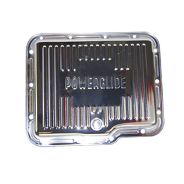 Transmission Pan, Chevy Powerglide Finned (Chrome Steel) 1