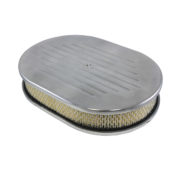 Air Cleaner Kit, 12″ X 2″ Oval Ball-Milled Top / Paper Filter / Flat Base (Polished Aluminum) 1