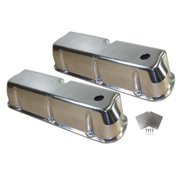 Valve Covers, 1962-85 SB Ford Smooth with Hole (Polished Aluminum) 1
