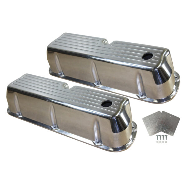 Valve Covers, 1962-85 SB Ford Ball-Milled with Hole (Polished Aluminum) 1