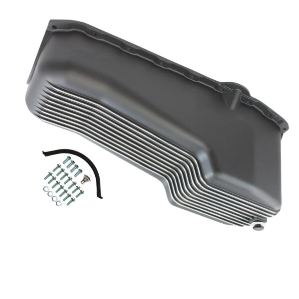 Oil Pan, 1958-79 SB Chevy 262-400 Finned (Black Aluminum) 1