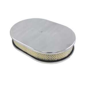 Air Cleaner Kit, 12" X 2" Oval Smooth Top / Paper Filter / Flat Base (Polished Aluminum)