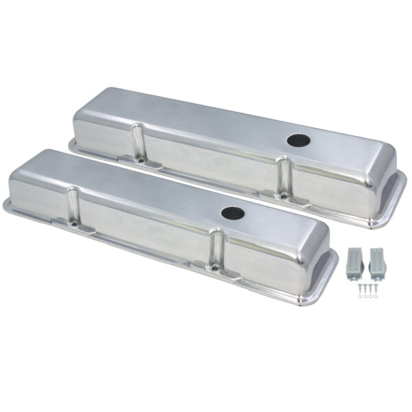 Valve Covers, 1958-86 SB Chevy Smooth with Hole Short (Polished Aluminum) 1