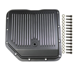 Transmission Pan, GM Turbo 350 Finned with Gasket/Hardware (Black Aluminum)