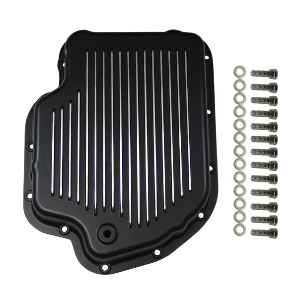 Transmission Pan, GM Turbo 400 Finned with Gasket/Hardware (Black Aluminum) 1