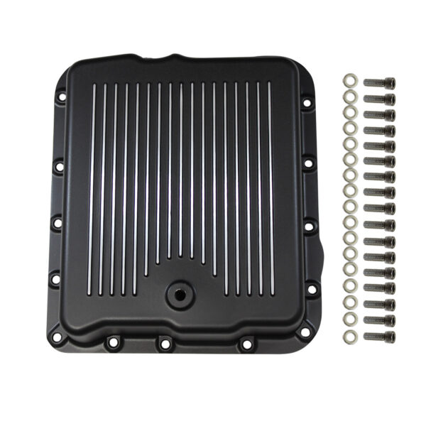 Transmission Pan, GM 700R4 Finned with Gasket/Hardware (Black Aluminum) 1
