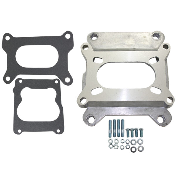 Carburetor Adapter Kit, 2bbl to 4bbl 1″ Open Port with Gaskets/Hardware (Aluminum) 1