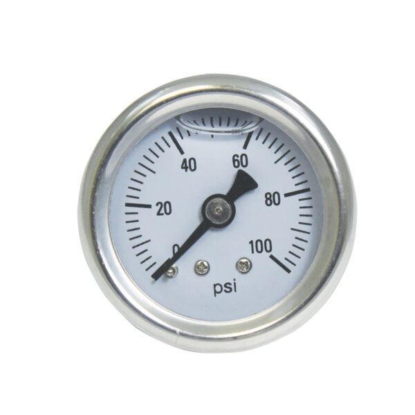 Gauge, Fuel Pressure Mechanical 0-100 PSI Liquid (Chrome Steel with White Face) 1